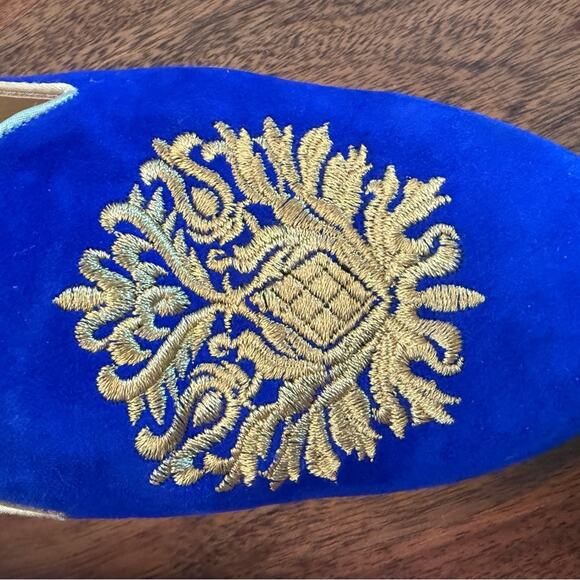 Vesba Velvet Cobalt Blue Gold Embroidered Loafers | Size EU 41 / US 9.5 - Picture 6 of 16